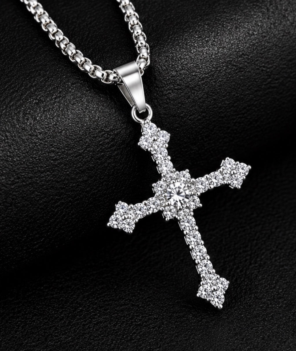 Religious diamond cross necklace
