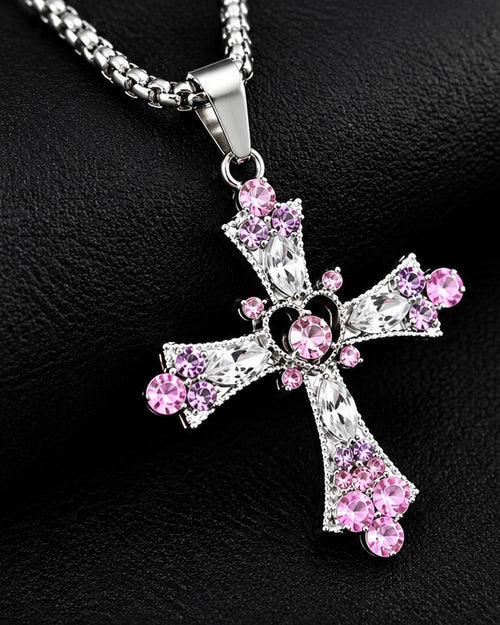 Crystal diamond cross necklace