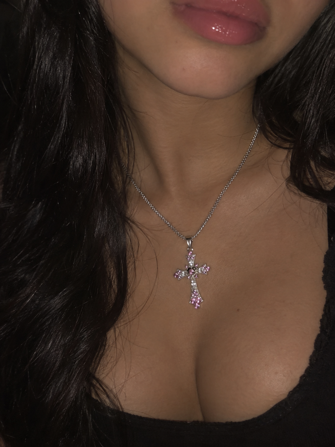 Crystal diamond cross necklace