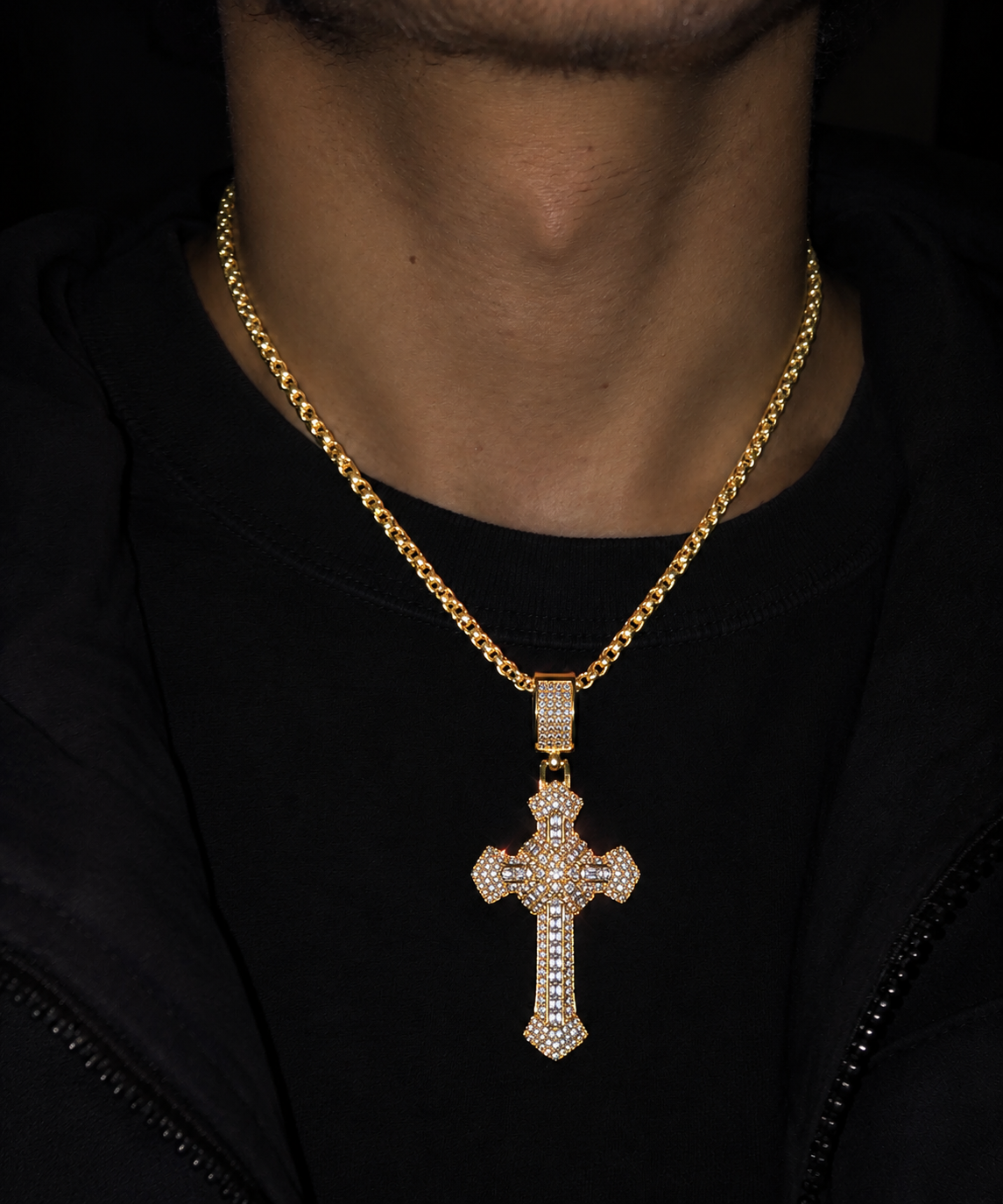 Religious silver zircon cross necklace