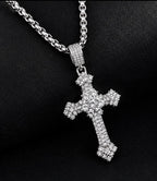 Religious silver zircon cross necklace