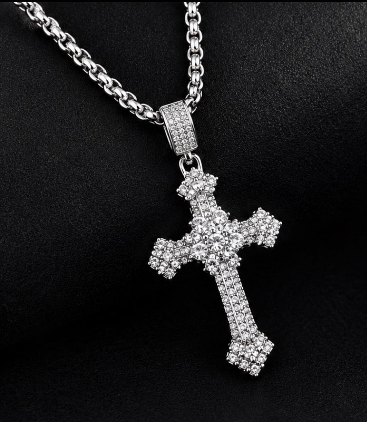 Religious silver zircon cross necklace