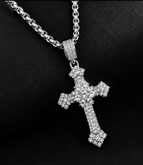 Religious silver zircon cross necklace