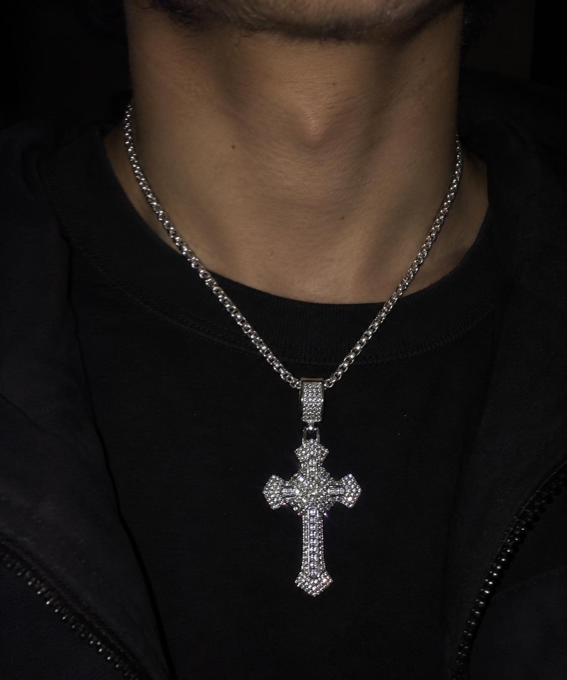 Religious silver zircon cross necklace